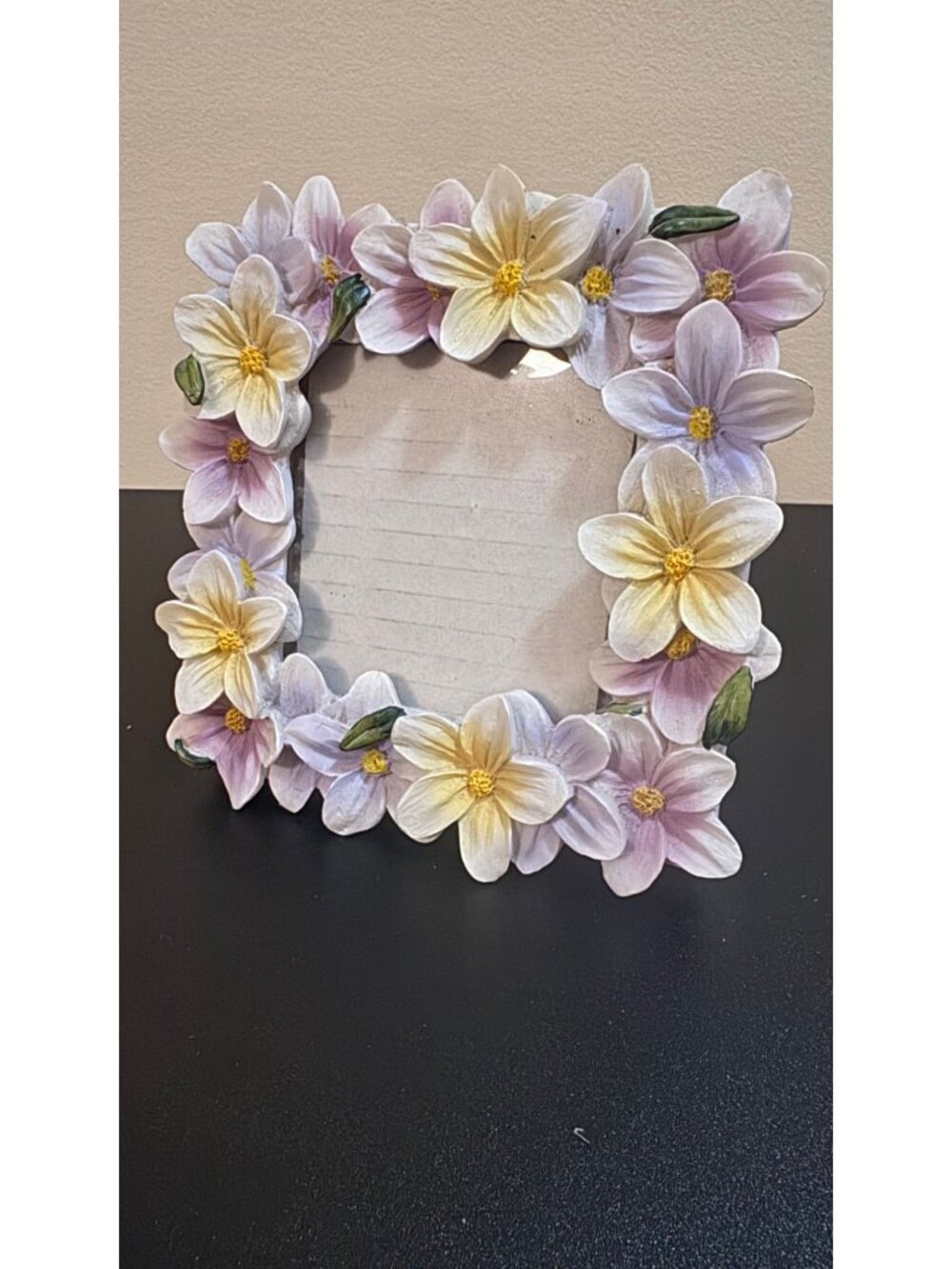 Beautiful pastel floral picture frame featuring dimensional spring flowers